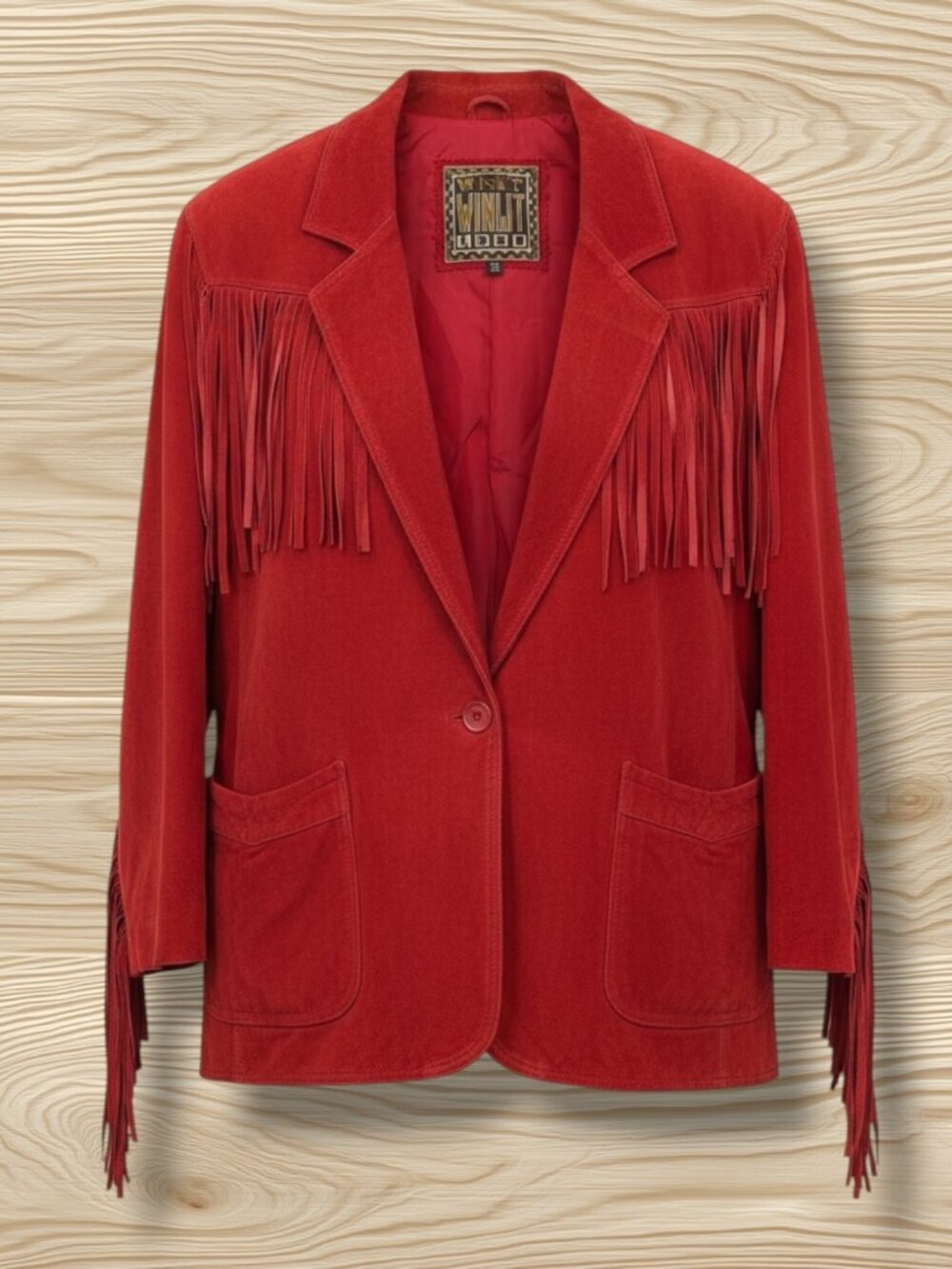 Vintage Winlit 1969 Genuine Suede Red Fringe Western Jacket L